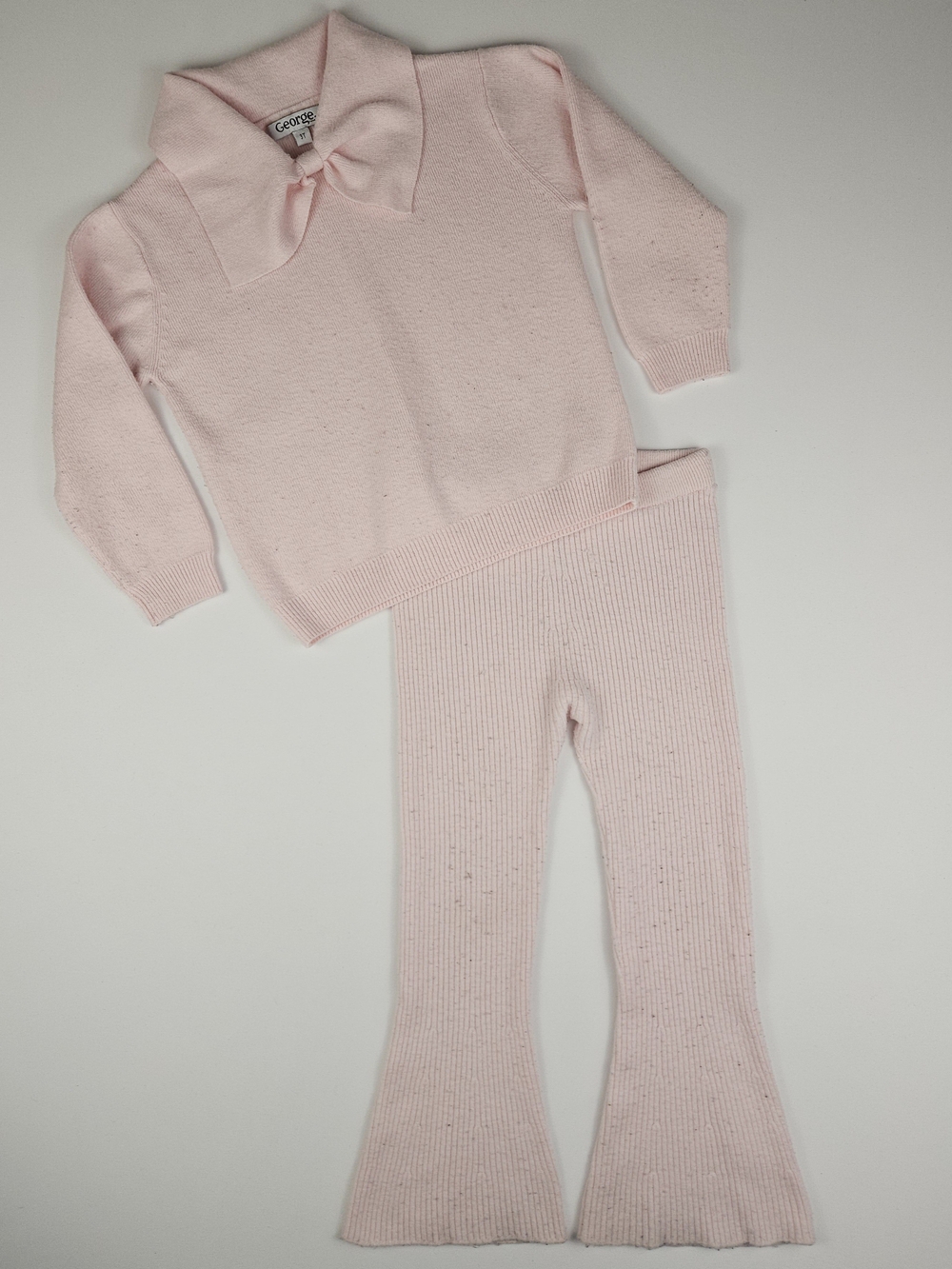 Toddler Girls Pink Knit Bow Sweater & Flare Pants Set 3T George